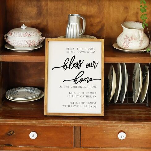 Farmhouse Decor Bless Our Home Wooden Sign Wall Art for Rustic Home Kitchen Bedroom Bathroom Living Room Wall Decor in Kuwait
