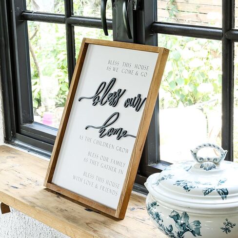 Farmhouse Decor Bless Our Home Wooden Sign Wall Art for Rustic Home Kitchen Bedroom Bathroom Living Room Wall Decor in Kuwait