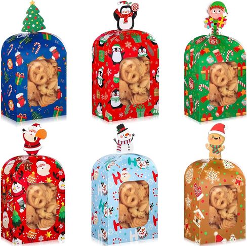 Zhanmai 24 Pcs Christmas Cookie Boxes with Window Xmas Party Treat Boxes Kraft Paper DIY Holiday Gift Boxes Containers for Christmas Gift Giving Holiday Candy Pastry Bakery Supplies Decor(Santa) in Saudi Arabia