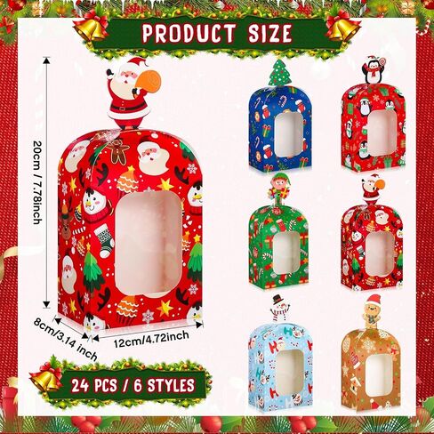 Zhanmai 24 Pcs Christmas Cookie Boxes with Window Xmas Party Treat Boxes Kraft Paper DIY Holiday Gift Boxes Containers for Christmas Gift Giving Holiday Candy Pastry Bakery Supplies Decor(Santa) in Saudi Arabia