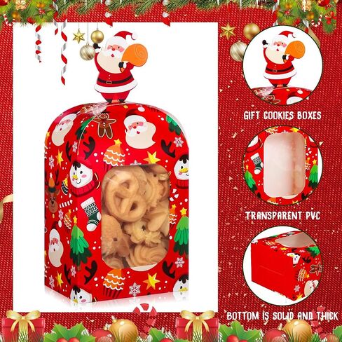 Zhanmai 24 Pcs Christmas Cookie Boxes with Window Xmas Party Treat Boxes Kraft Paper DIY Holiday Gift Boxes Containers for Christmas Gift Giving Holiday Candy Pastry Bakery Supplies Decor(Santa) in Saudi Arabia