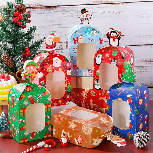 Zhanmai 24 Pcs Christmas Cookie Boxes with Window Xmas Party Treat Boxes Kraft Paper DIY Holiday Gift Boxes Containers for Christmas Gift Giving Holiday Candy Pastry Bakery Supplies Decor(Santa) in Saudi Arabia