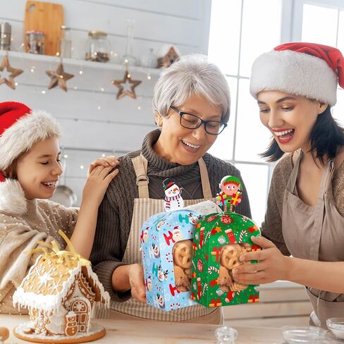 Zhanmai 24 Pcs Christmas Cookie Boxes with Window Xmas Party Treat Boxes Kraft Paper DIY Holiday Gift Boxes Containers for Christmas Gift Giving Holiday Candy Pastry Bakery Supplies Decor(Santa) in Saudi Arabia