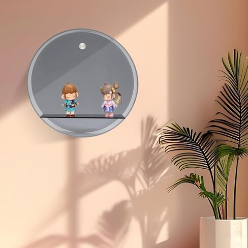 حافظة عرض تماثيل مستديرة من الأكريليك مثبتة على الحائط، منظم أرفف خزانة عرض من الزجاج الرمادي الشفاف للمقتنيات، صندوق عرض تخزين لأشكال البوب ​​الصغيرة المزخرفة، والأحجار الكريمة، والنباتات in Kuwait