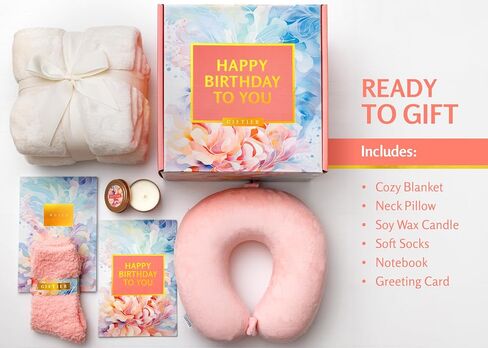 Birthday Gift Basket for Women - Happy Birthday Gift Basket For Her w/Memory Foam Pillow, Blanket, Candle, Socks, Journal, and Card - Curated Birthday Gift Set and Happy Birthday Gift Box for Women in Saudi Arabia