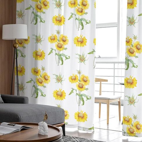 Sunflowers Curtains 63 Inch Length 2 Panels Set, Yellow Sheer Curtains Rod Pocket Kitchen Curtains Spring Floral Curtains for Bedroom Living Room Voile Window Drapes Farmhouse Semi Curtains Decor in Saudi Arabia