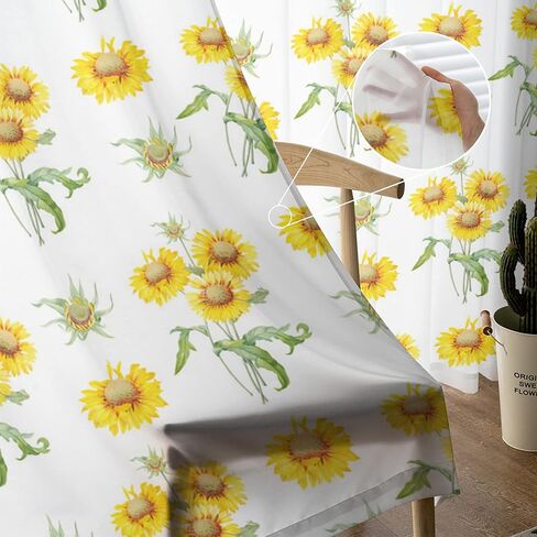 Sunflowers Curtains 63 Inch Length 2 Panels Set, Yellow Sheer Curtains Rod Pocket Kitchen Curtains Spring Floral Curtains for Bedroom Living Room Voile Window Drapes Farmhouse Semi Curtains Decor in Saudi Arabia