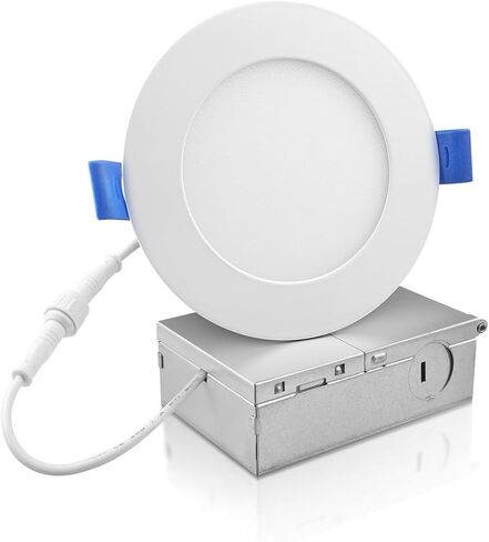 ECOELER 4 Inch Ultra-Thin LED Recessed Ceiling Light with Junction Box, 4000K Cool White, 11W 850Lm, Dimmable Canless Wafer Downlight, ETL and Energy Star Listed in Kuwait