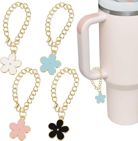 BLMHTWO 4 قطع زهور ستانلي ساحرة للمقبض سحر مقبض شخصي لكوب ستانلي 30 و40 أونصة، وردي أزرق أبيض أسود 12 سم/4.72 بوصة طول in Kuwait