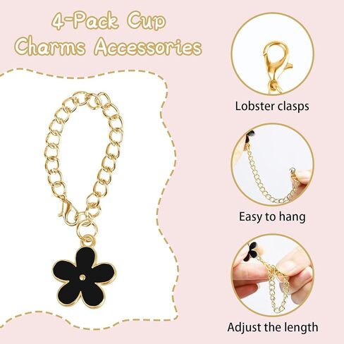 BLMHTWO 4 قطع زهور ستانلي ساحرة للمقبض سحر مقبض شخصي لكوب ستانلي 30 و40 أونصة، وردي أزرق أبيض أسود 12 سم/4.72 بوصة طول in Kuwait