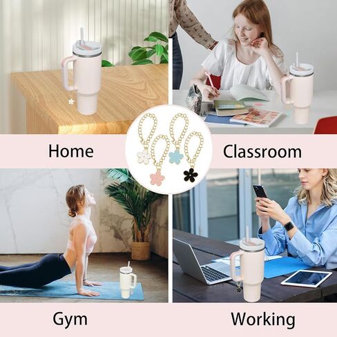 BLMHTWO 4 قطع زهور ستانلي ساحرة للمقبض سحر مقبض شخصي لكوب ستانلي 30 و40 أونصة، وردي أزرق أبيض أسود 12 سم/4.72 بوصة طول in Kuwait