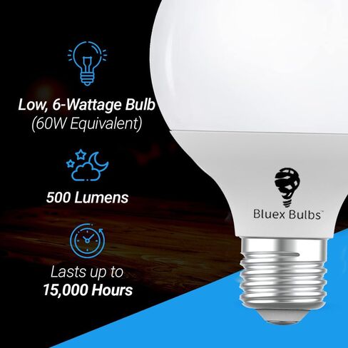 4 عبوات LED G25 لمبات فانيتي غلوب لمبات الإضاءة 6 وات - 3000 كلفن أبيض دافئ 60 وات يعادل 500 لومن E26 قاعدة 120 فولت - مصابيح إضاءة فانيتي لغرفة النوم والمطبخ (3000 كلفن - أبيض دافئ، 4 عبوات غير قابلة للتعتيم) in Saudi Arabia