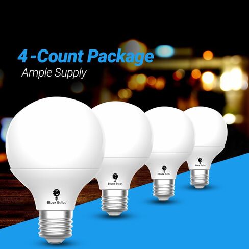 4 عبوات LED G25 لمبات فانيتي غلوب لمبات الإضاءة 6 وات - 3000 كلفن أبيض دافئ 60 وات يعادل 500 لومن E26 قاعدة 120 فولت - مصابيح إضاءة فانيتي لغرفة النوم والمطبخ (3000 كلفن - أبيض دافئ، 4 عبوات غير قابلة للتعتيم) in Saudi Arabia