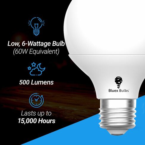 4 عبوات LED G25 لمبات فانيتي غلوب لمبات الإضاءة 6 وات - 3000 كلفن أبيض دافئ 60 وات يعادل 500 لومن E26 قاعدة 120 فولت - مصابيح إضاءة فانيتي لغرفة النوم والمطبخ (3000 كلفن - أبيض دافئ، 4 عبوات غير قابلة للتعتيم) in Saudi Arabia