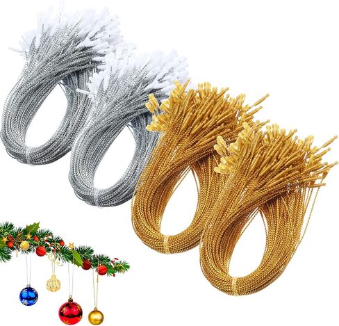 Geosar 400 Pcs Christmas Ornament Hanger Strings Christmas Ornament Hooks Ornament Hangers with Snap Gold Silver Christmas Ornament Hanging String Polyester Xmas Hanging Ropes for Christmas Tree Decor in Saudi Arabia