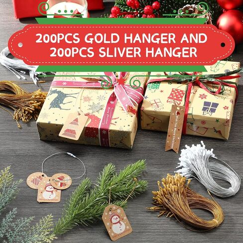 Geosar 400 Pcs Christmas Ornament Hanger Strings Christmas Ornament Hooks Ornament Hangers with Snap Gold Silver Christmas Ornament Hanging String Polyester Xmas Hanging Ropes for Christmas Tree Decor in Saudi Arabia