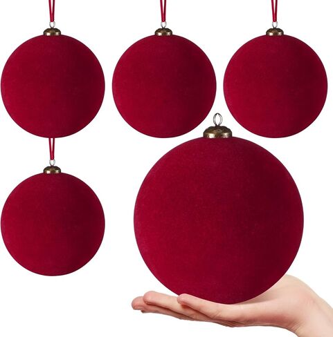 4 Pcs Velvet Christmas Balls 6 Inch Christmas Tree Decorations Christmas Ornaments Balls for Family Holiday Wedding Party Xmas Tree Hanging Decoration (Wine Red) in Saudi Arabia