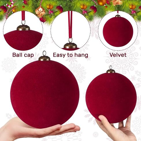 4 Pcs Velvet Christmas Balls 6 Inch Christmas Tree Decorations Christmas Ornaments Balls for Family Holiday Wedding Party Xmas Tree Hanging Decoration (Wine Red) in Saudi Arabia