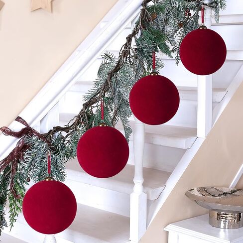 4 Pcs Velvet Christmas Balls 6 Inch Christmas Tree Decorations Christmas Ornaments Balls for Family Holiday Wedding Party Xmas Tree Hanging Decoration (Wine Red) in Saudi Arabia