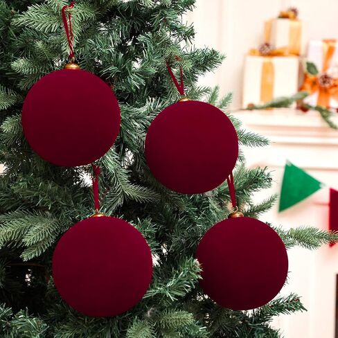 4 Pcs Velvet Christmas Balls 6 Inch Christmas Tree Decorations Christmas Ornaments Balls for Family Holiday Wedding Party Xmas Tree Hanging Decoration (Wine Red) in Saudi Arabia