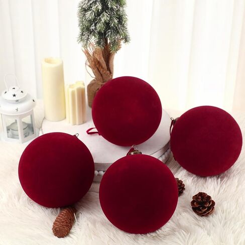 4 Pcs Velvet Christmas Balls 6 Inch Christmas Tree Decorations Christmas Ornaments Balls for Family Holiday Wedding Party Xmas Tree Hanging Decoration (Wine Red) in Saudi Arabia