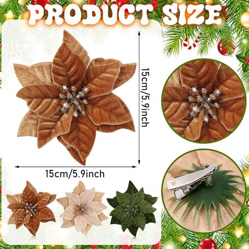 12 Pcs Artificial Neutral Christmas Poinsettia Flower Velvet Christmas Flower 5.9 Inch Faux Poinsettia Picks Christmas Tree Wreath Ornaments for Christmas Tree Wedding Decor (Multicolored) in Saudi Arabia
