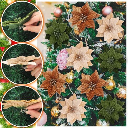12 Pcs Artificial Neutral Christmas Poinsettia Flower Velvet Christmas Flower 5.9 Inch Faux Poinsettia Picks Christmas Tree Wreath Ornaments for Christmas Tree Wedding Decor (Multicolored) in Saudi Arabia