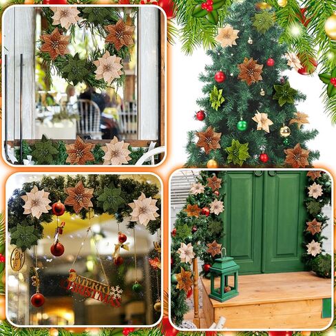 12 Pcs Artificial Neutral Christmas Poinsettia Flower Velvet Christmas Flower 5.9 Inch Faux Poinsettia Picks Christmas Tree Wreath Ornaments for Christmas Tree Wedding Decor (Multicolored) in Saudi Arabia