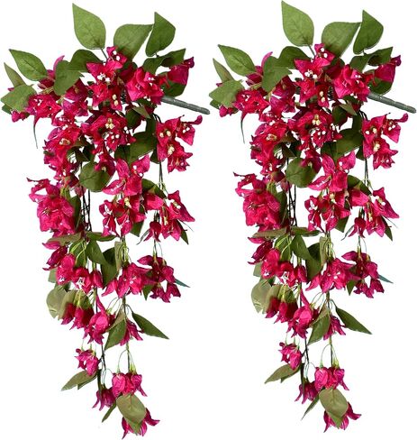 Artificial Bougainvillea Hanging Vines Faux Bush Bougainvillea Plants Flowers for Indoor Outdoor UV Resistant Home Vase Wall Porch Patio Balcony Garden Yard Basket Decor (Violet - Pack of 2) in Saudi Arabia
