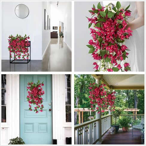 Artificial Bougainvillea Hanging Vines Faux Bush Bougainvillea Plants Flowers for Indoor Outdoor UV Resistant Home Vase Wall Porch Patio Balcony Garden Yard Basket Decor (Violet - Pack of 2) in Saudi Arabia