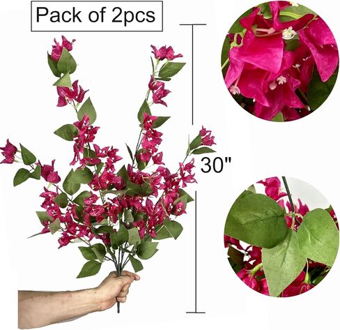 Artificial Bougainvillea Hanging Vines Faux Bush Bougainvillea Plants Flowers for Indoor Outdoor UV Resistant Home Vase Wall Porch Patio Balcony Garden Yard Basket Decor (Violet - Pack of 2) in Saudi Arabia