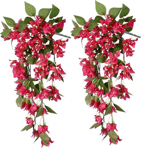 Artificial Bougainvillea Hanging Vines Faux Bush Bougainvillea Plants Flowers for Indoor Outdoor UV Resistant Home Vase Wall Porch Patio Balcony Garden Yard Basket Decor (Violet - Pack of 2) in Saudi Arabia