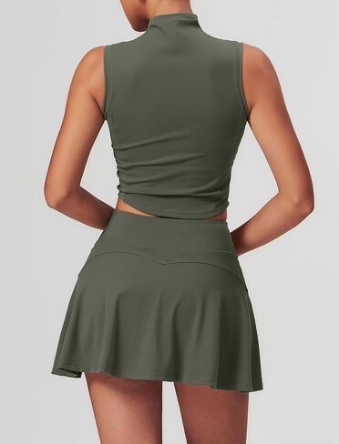 2 Piece Tennis Dress for Women Pleated Tennis Skirts Sets High Neck Workout Tank Top Golf Outfits in Kuwait