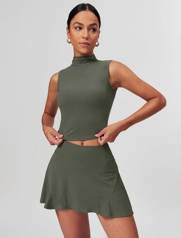 2 Piece Tennis Dress for Women Pleated Tennis Skirts Sets High Neck Workout Tank Top Golf Outfits in Kuwait