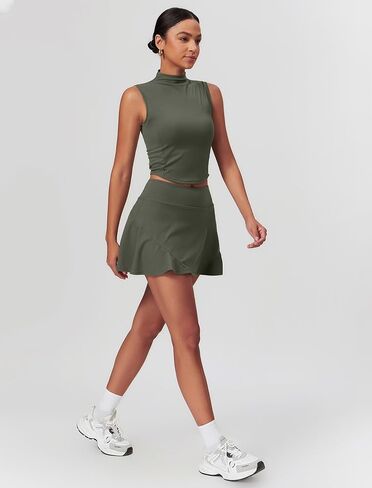 2 Piece Tennis Dress for Women Pleated Tennis Skirts Sets High Neck Workout Tank Top Golf Outfits in Kuwait