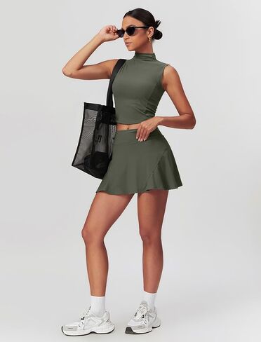 2 Piece Tennis Dress for Women Pleated Tennis Skirts Sets High Neck Workout Tank Top Golf Outfits in Kuwait