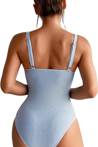 Floerns Women's One Piece Striped Print Lined V Neck Sleeveless Bikini Swimsuit in Saudi Arabia