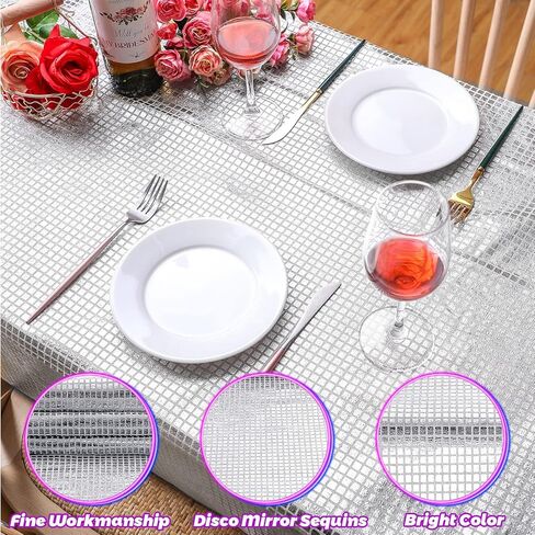 rtteri 54 × 105 بوصة ديسكو حزب الجدول القماش 70s ديسكو حزب الزينة لاس فيغاس حزب الزينة الفضة بريق ديسكو غطاء الطاولة ل70s ديسكو الرقص الهيب هوب حزب الزفاف المنزل الجدول الديكور in Kuwait