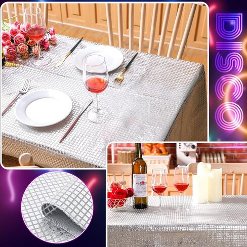 rtteri 54 × 105 بوصة ديسكو حزب الجدول القماش 70s ديسكو حزب الزينة لاس فيغاس حزب الزينة الفضة بريق ديسكو غطاء الطاولة ل70s ديسكو الرقص الهيب هوب حزب الزفاف المنزل الجدول الديكور in Kuwait