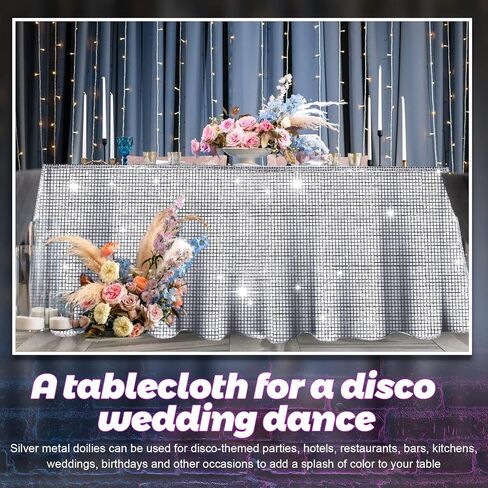 rtteri 54 × 105 بوصة ديسكو حزب الجدول القماش 70s ديسكو حزب الزينة لاس فيغاس حزب الزينة الفضة بريق ديسكو غطاء الطاولة ل70s ديسكو الرقص الهيب هوب حزب الزفاف المنزل الجدول الديكور in Kuwait
