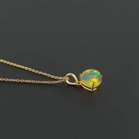 Natural Ethiopian Opal Gemstones Pendant Necklace, 925 Sterling Silver, Prong Setting, Opal Jewelry, Handmade Adjustable Birthstone Bridal Women Necklace in Saudi Arabia