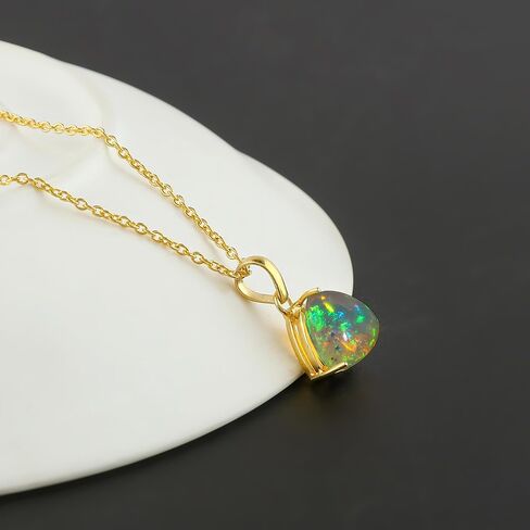 Natural Ethiopian Opal Gemstones Pendant Necklace, 925 Sterling Silver, Prong Setting, Opal Jewelry, Handmade Adjustable Birthstone Bridal Women Necklace in Saudi Arabia