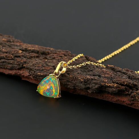 Natural Ethiopian Opal Gemstones Pendant Necklace, 925 Sterling Silver, Prong Setting, Opal Jewelry, Handmade Adjustable Birthstone Bridal Women Necklace in Saudi Arabia