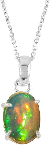 Natural Ethiopian Opal Gemstones Pendant Necklace, 925 Sterling Silver, Prong Setting, Opal Jewelry, Handmade Adjustable Birthstone Bridal Women Necklace in Saudi Arabia
