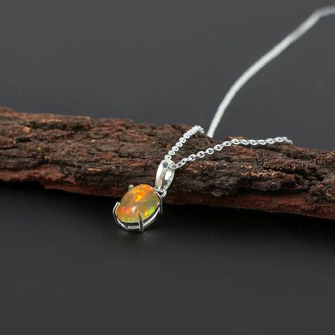 Natural Ethiopian Opal Gemstones Pendant Necklace, 925 Sterling Silver, Prong Setting, Opal Jewelry, Handmade Adjustable Birthstone Bridal Women Necklace in Saudi Arabia