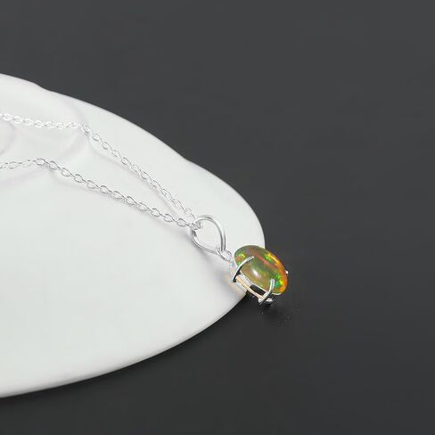 Natural Ethiopian Opal Gemstones Pendant Necklace, 925 Sterling Silver, Prong Setting, Opal Jewelry, Handmade Adjustable Birthstone Bridal Women Necklace in Saudi Arabia