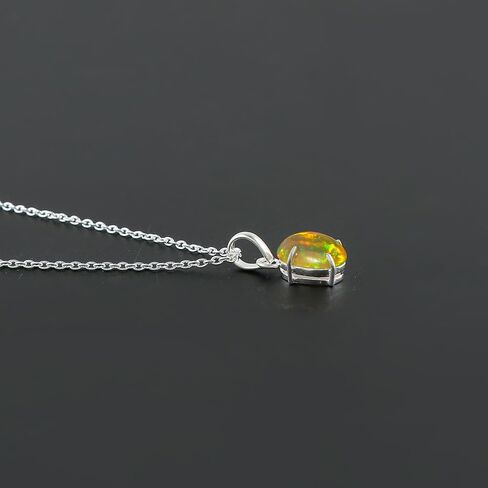 Natural Ethiopian Opal Gemstones Pendant Necklace, 925 Sterling Silver, Prong Setting, Opal Jewelry, Handmade Adjustable Birthstone Bridal Women Necklace in Saudi Arabia