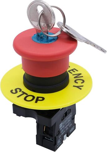 mxuteuk 1NC 22mm الفطر الأحمر إيقاف الطوارئ زر التبديل مفتاح إعادة تعيين التيار المتناوب 660 فولت 10A صندوق محطة التبديل، 1 سنة الضمان HB2-ES142-BOX-Y in Kuwait