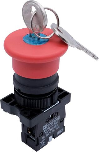 mxuteuk 1NC 22mm الفطر الأحمر إيقاف الطوارئ زر التبديل مفتاح إعادة تعيين التيار المتناوب 660 فولت 10A صندوق محطة التبديل، 1 سنة الضمان HB2-ES142-BOX-Y in Kuwait