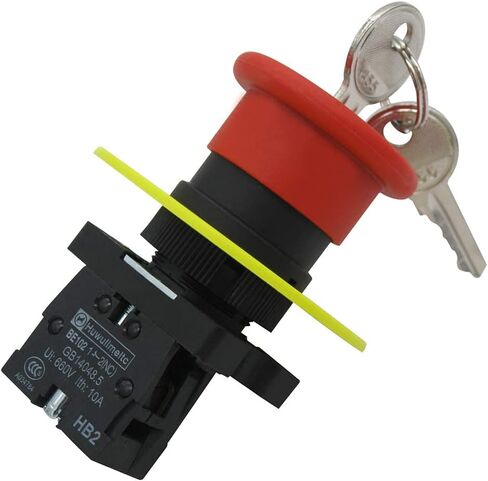 mxuteuk 1NC 22mm الفطر الأحمر إيقاف الطوارئ زر التبديل مفتاح إعادة تعيين التيار المتناوب 660 فولت 10A صندوق محطة التبديل، 1 سنة الضمان HB2-ES142-BOX-Y in Kuwait